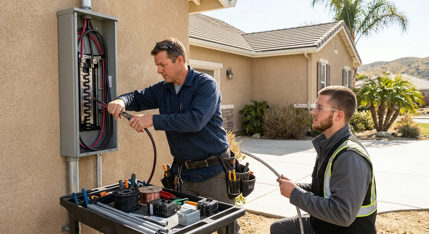 Electrician reviewing panel readings during a home electrical inspection in Beaumont