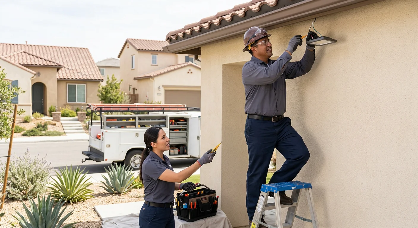 Electrician testing a residential service panel during an inspection in Beaumont