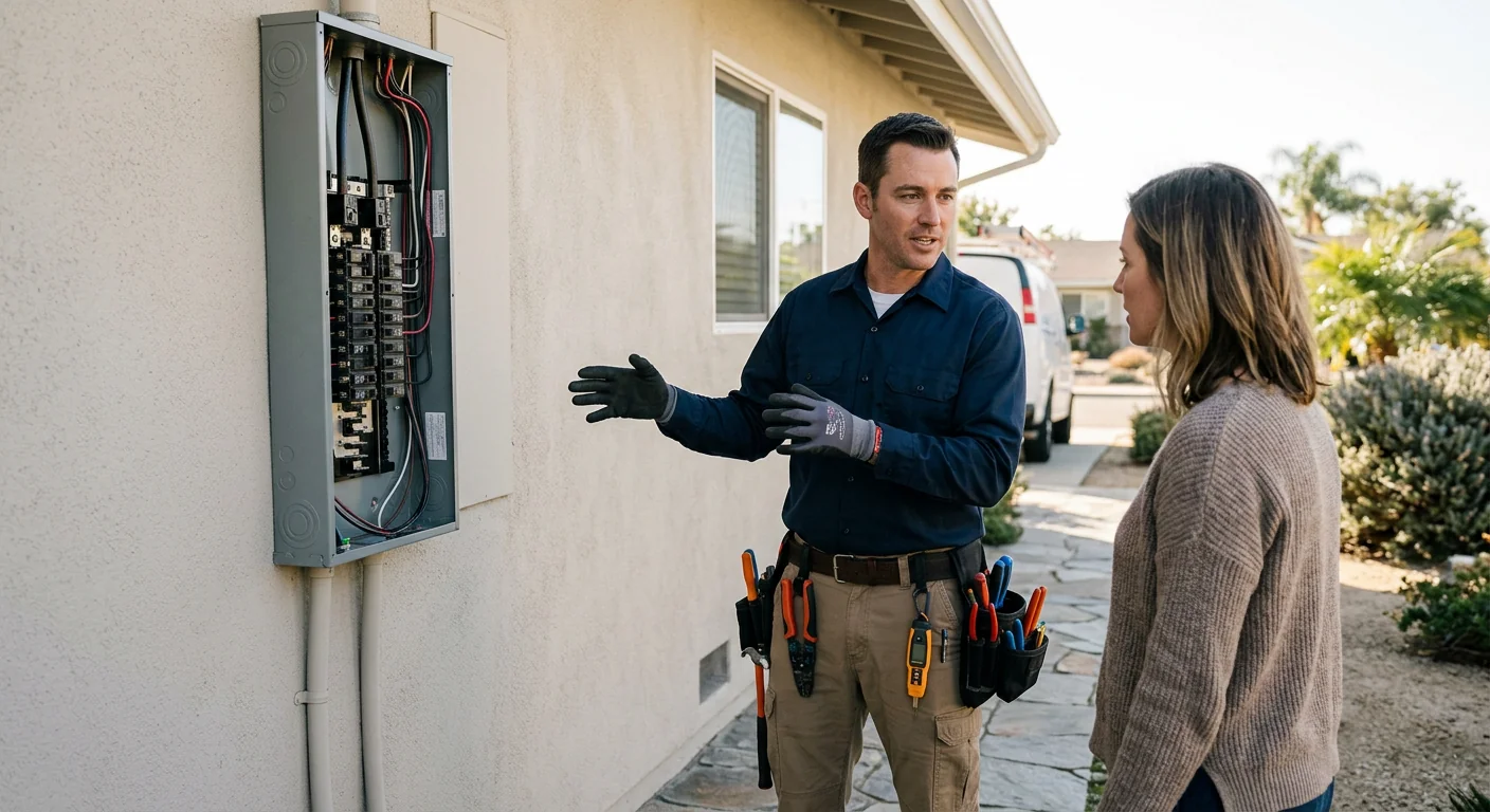 Technician using thermal imaging during a residential electrical inspection