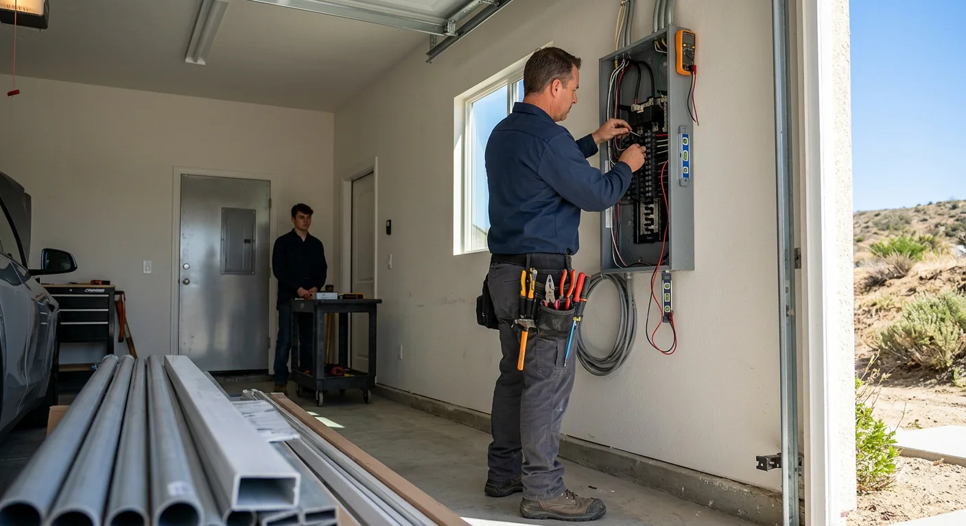 Electrician assessing an upgraded residential electrical panel in a Beaumont home