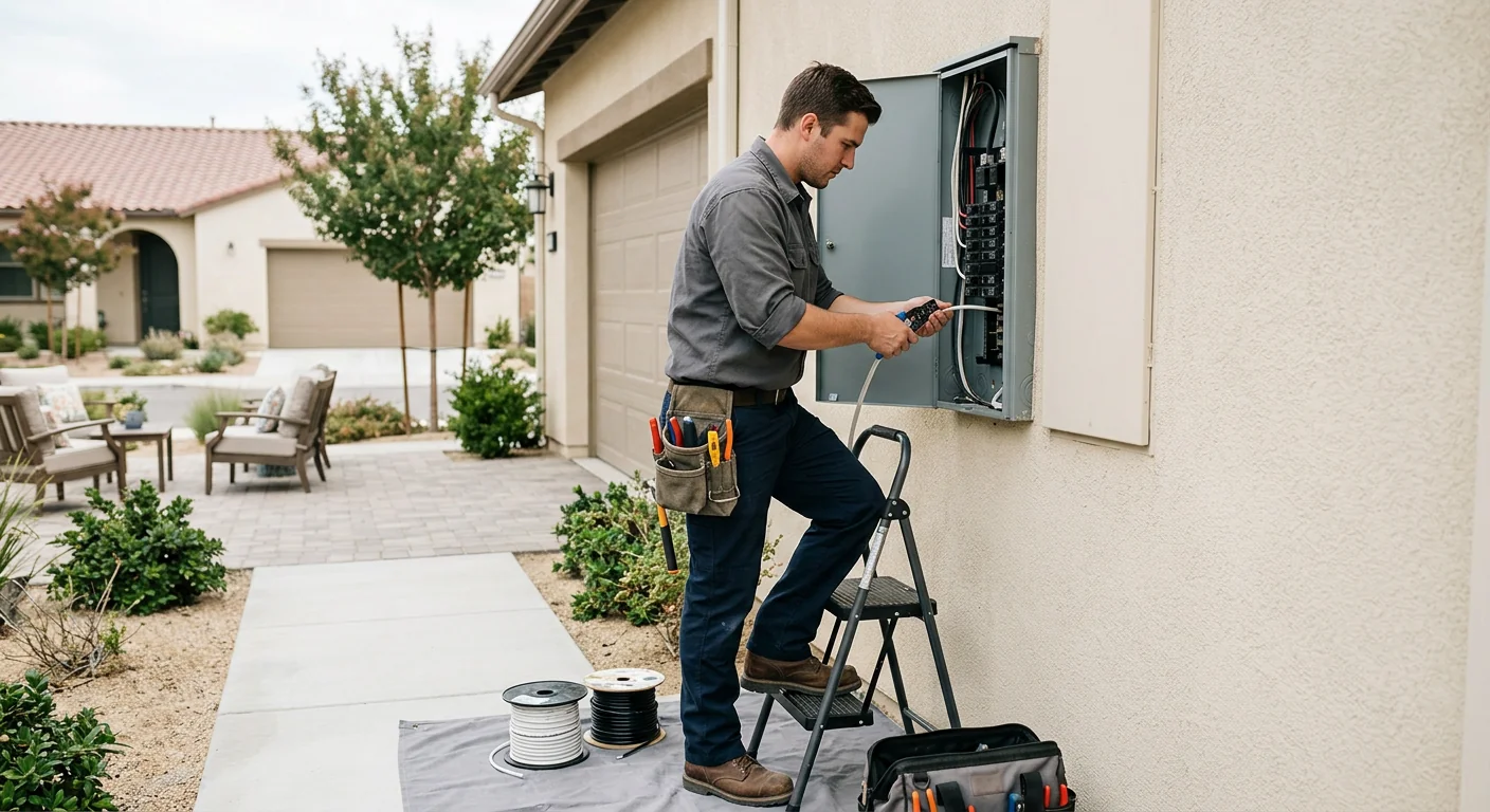 Electrician installing a modern upgraded electrical panel in a Beaumont home