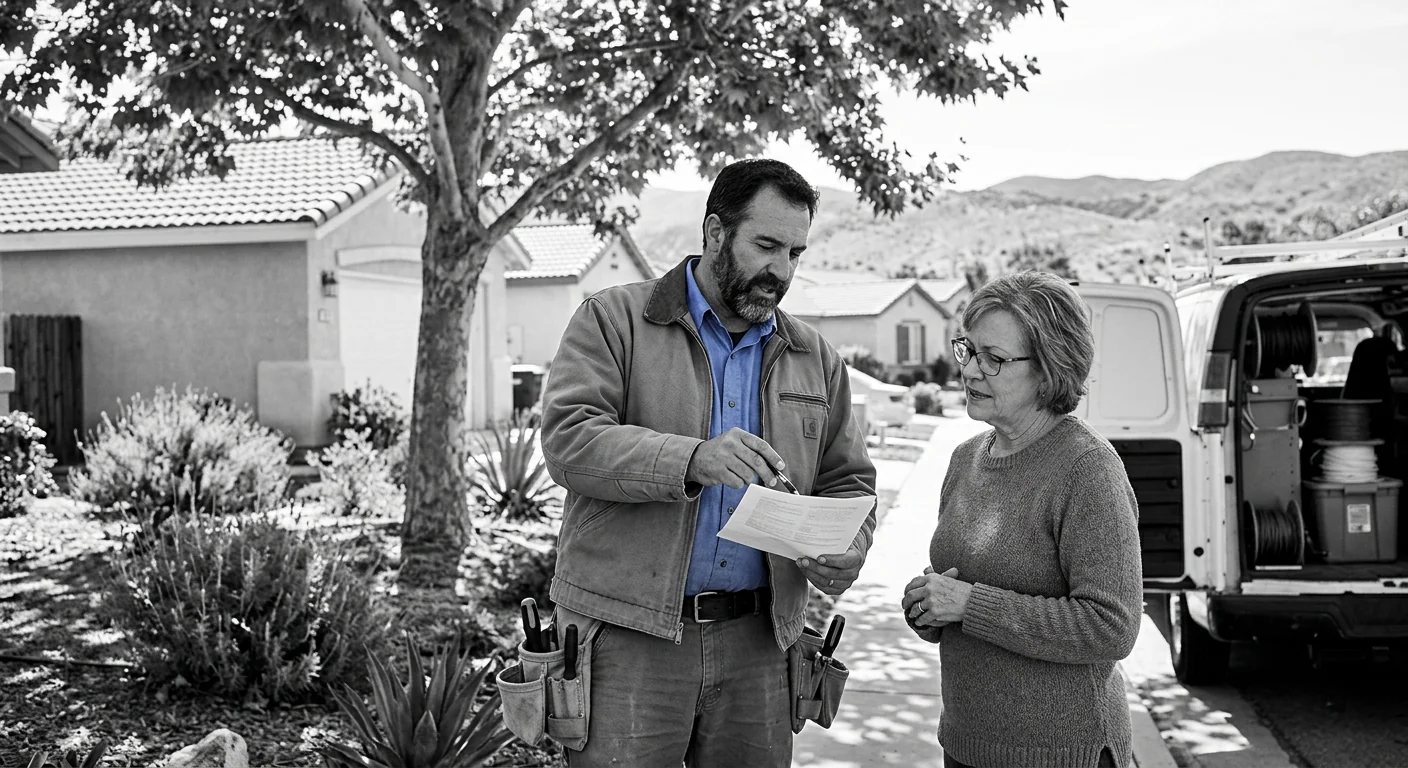 Electrician reviewing a written estimate with a homeowner in Beaumont