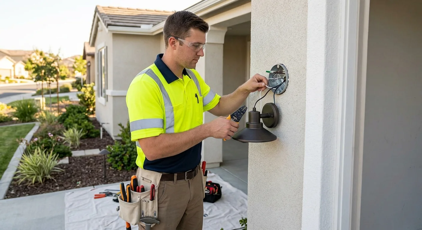 Technician mounting a Level 2 EV charger in a Beaumont home garage