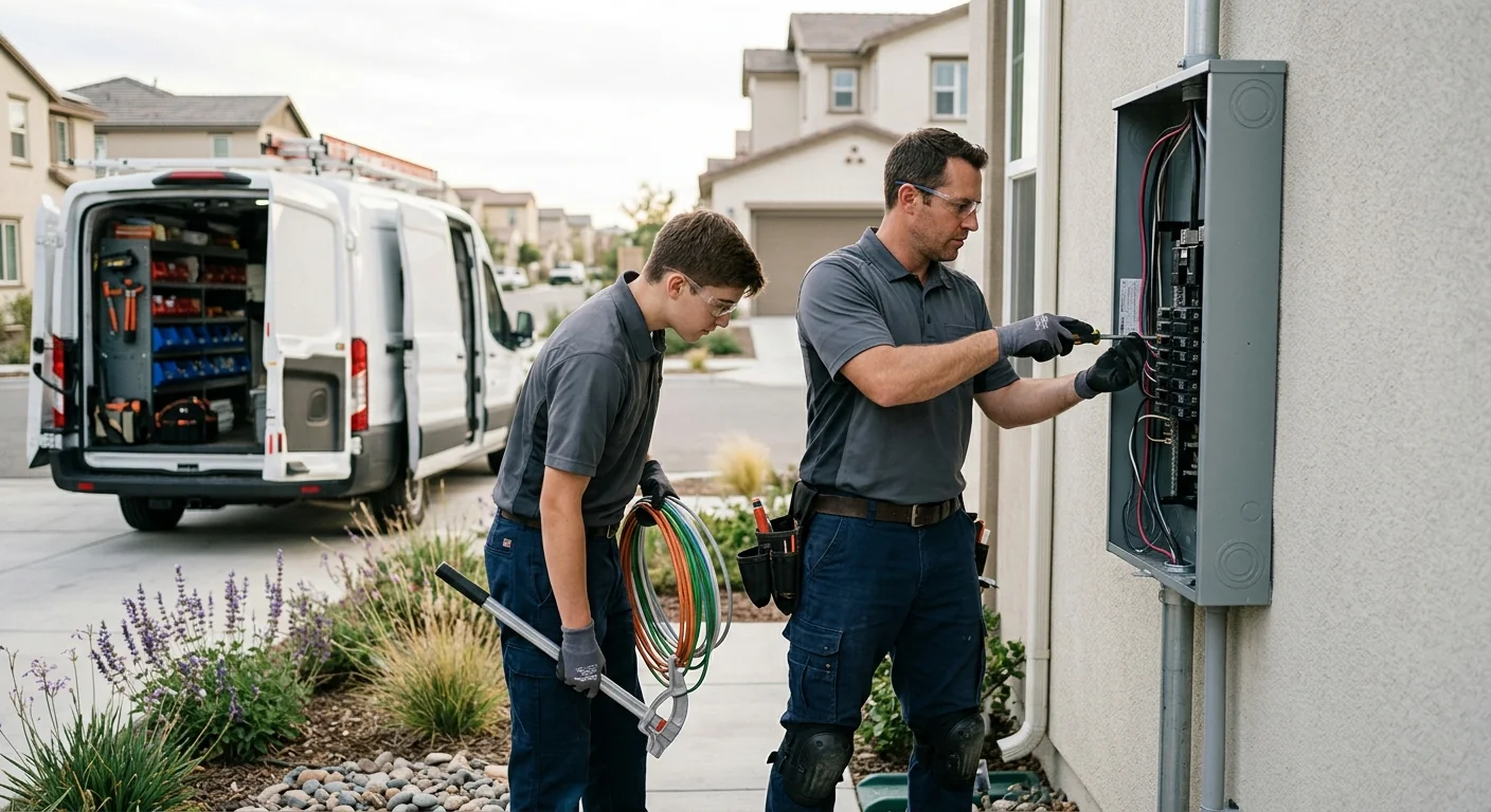 Technician installing a wall-mounted EV charger in a Beaumont home garage