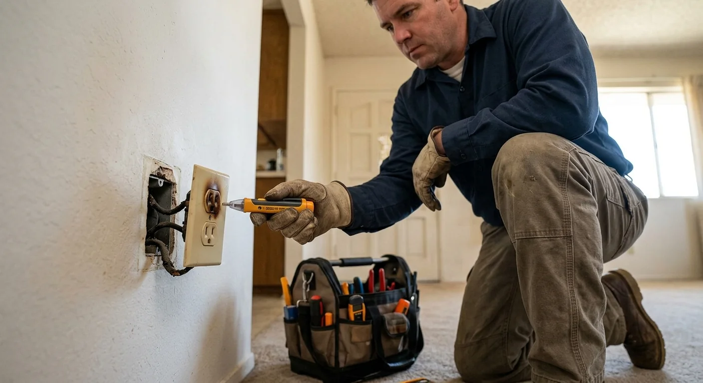 Outdated wiring and worn outlet showing signs a Beaumont home needs rewiring