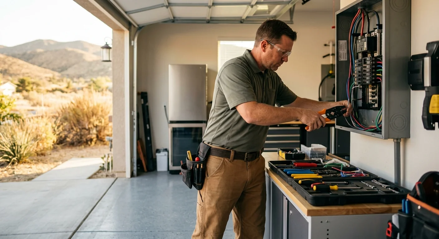 Technician installing labeled circuit wiring inside a Beaumont home wall