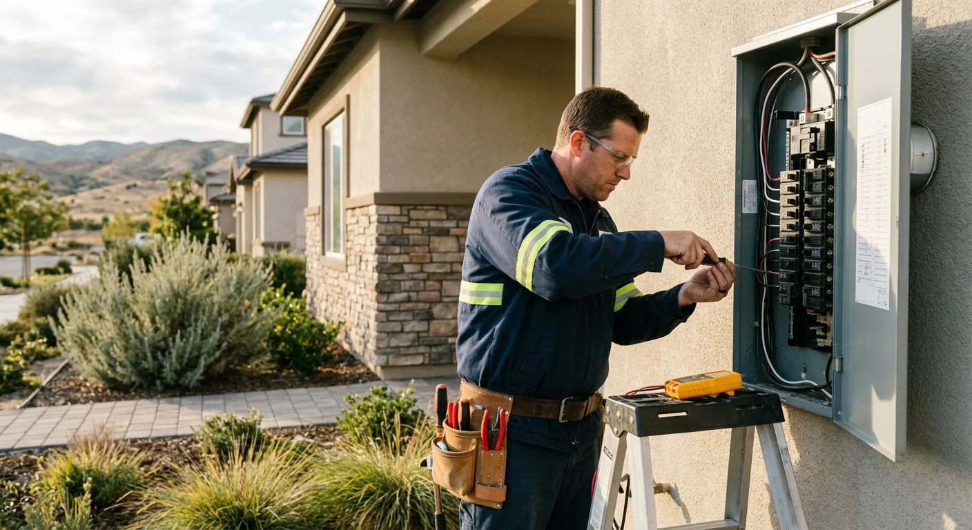 Electrician installing a modern wall outlet in a Beaumont living room
