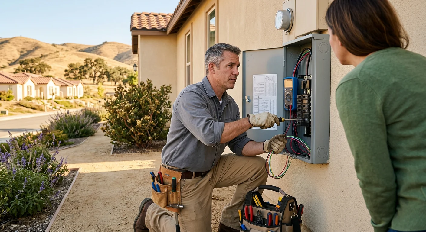 Electrician testing circuit voltage before mounting outlet